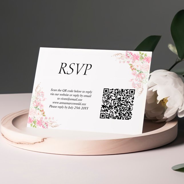 QR-Code-Hochzeitkarte für RSVP-Karten mit rosa Pin RSVP Karte (Von Creator hochgeladen)
