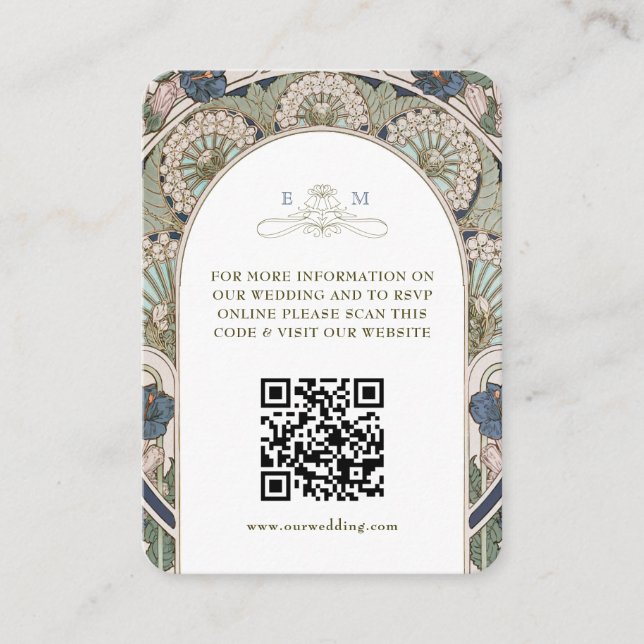QR-Code Hochzeits-Website Info Art Nouveau Begleitkarte (Vorderseite)