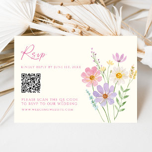 QR-Code-Hochzeitsantwortkarte für Wildblumengarten RSVP Karte