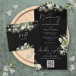 QR-Code Hochzeitscodierung für Schwarz-Weiß-Blumen All In One Einladung