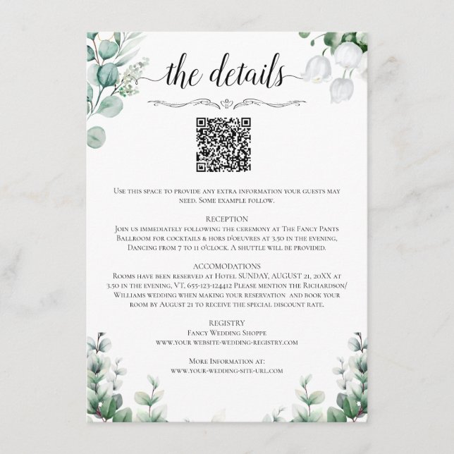 QR-Code-Hochzeitsdetails Beilagekarte Begleitkarte (Vorderseite)
