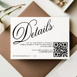 QR Code Hochzeitsdetails in Weiß und Schwarz Begleitkarte