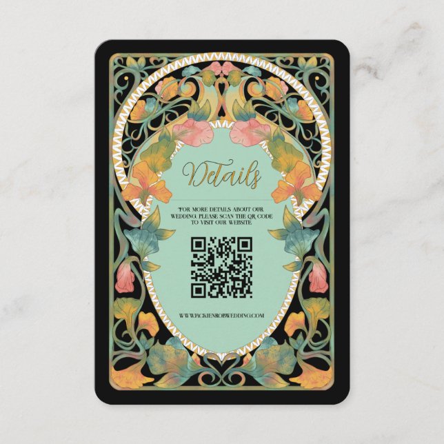 QR Code Hochzeitskarte für Black Art Nouveau Begleitkarte (Vorderseite)
