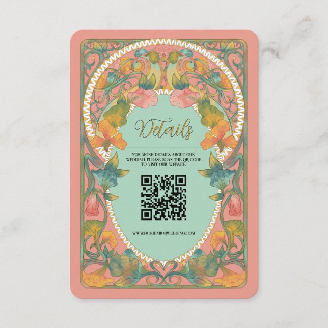 QR Code Hochzeitskarte für rosa Jugendstil Begleitkarte (Vorderseite)