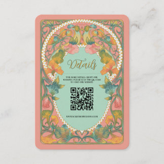 QR Code Hochzeitskarte für rosa Jugendstil Begleitkarte