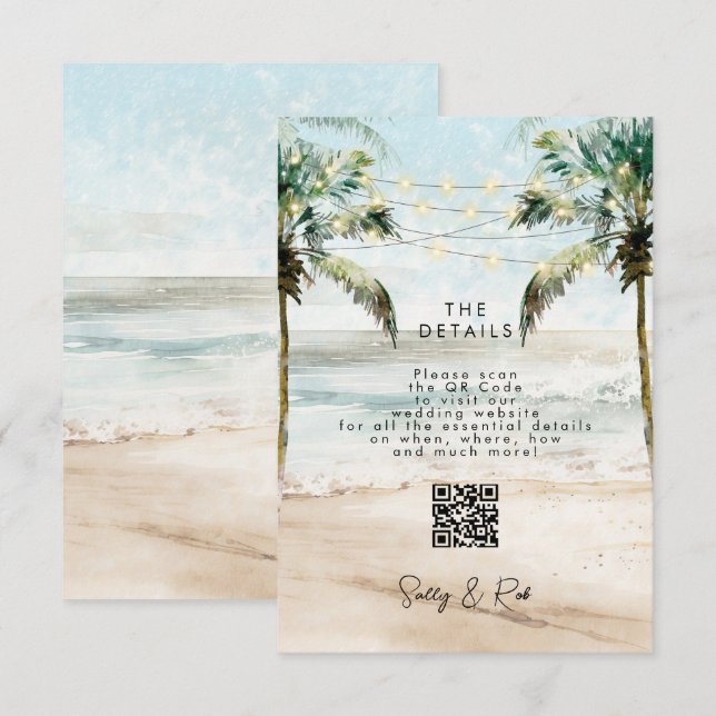 QR Code Hochzeitskarte für Strandpalmen Begleitkarte (Vorne/Hinten)