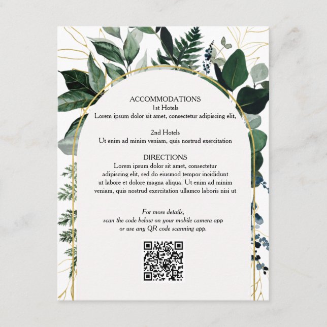 QR-Code Hochzeitskarte, Moderne botanische Begleitkarte (Vorderseite)
