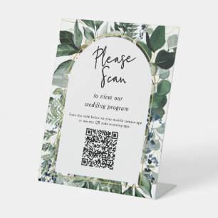 QR Code Hochzeitsprogramm Modernes botanisches Grü Sockelschild