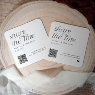 QR-Code-Hochzeitsuntersetzer Teile die Liebe Rechteckiger Pappuntersetzer