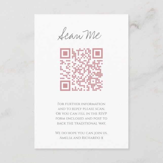 QR-Code Hochzeitwebsite Monogramm rosa Scan Antwor Begleitkarte (Rückseite)