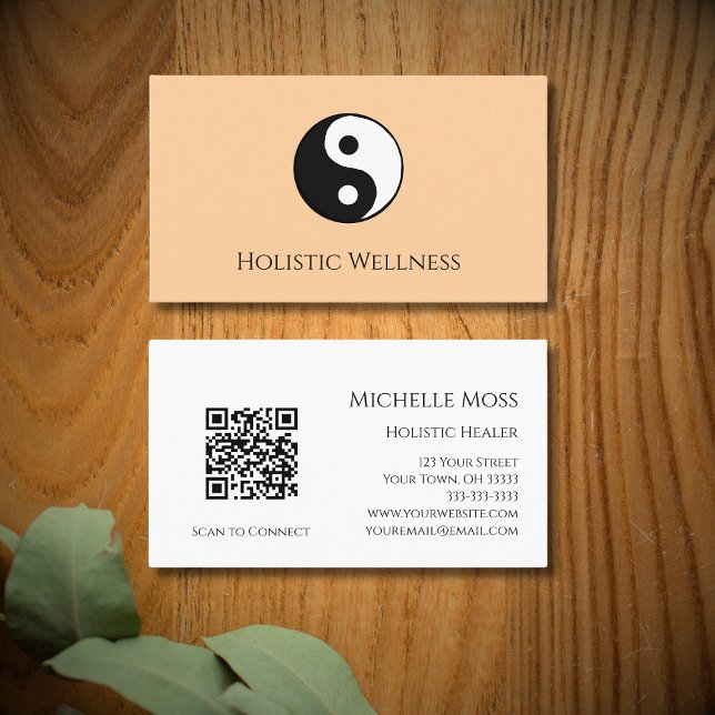 QR-Code Holistic Healer Wellness Yin Yang Peach Visitenkarte (Von Creator hochgeladen)