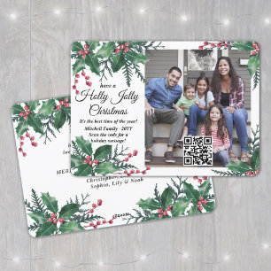 QR Code Holly Jolly Christmas Greenery 1 Foto Feiertagskarte