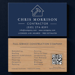 QR-Code Holz Bauwesen Navy Blau  Visitenkarte