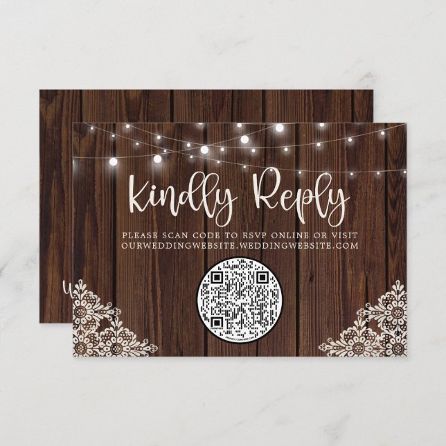 QR Code Holz String Lights Hochzeitung RSVP (Vorne/Hinten)