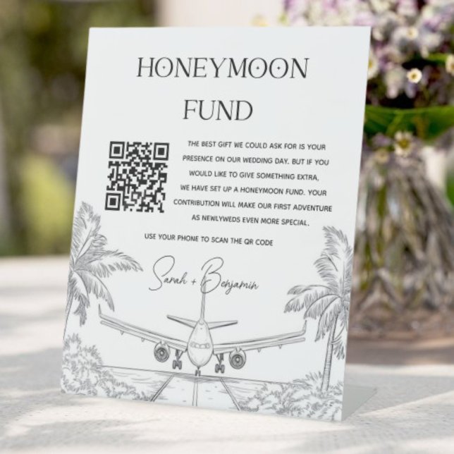 QR Code Honeymoon Fund Hochzeitsgeschenk Sockelschild (QR Code Honeymoon Fund Wedding Gift Pedestal Sign)