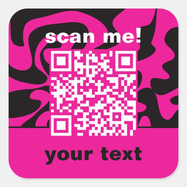 QR Code Hot Pink Black and White Bright Modern Quadratischer Aufkleber (Vorderseite)