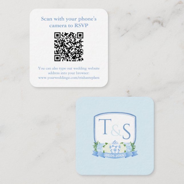 QR-Code Hydrangea Ingwer-Gefäß Wappen Hochzeit RSV Begleitkarte (Vorne/Hinten)