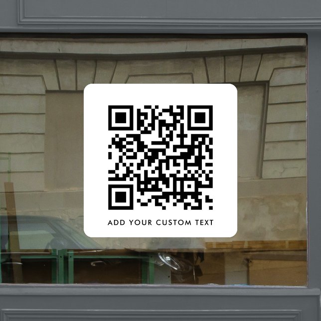 QR-Code | Ihr Text Minimalistisch leicht weiß Fensteraufkleber (Versatile editable window cling template with interactive QR code for business or personal use.)