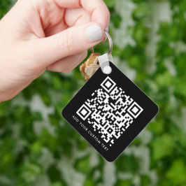 QR-Code | Ihr Text Schwarz Minimalistisch Schlüsselanhänger