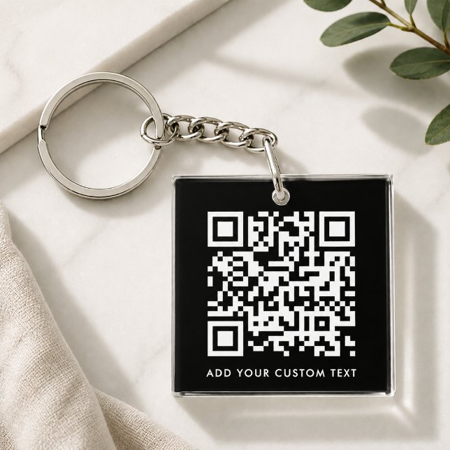 QR-Code | Ihr Text Schwarz Minimalistisch Schlüsselanhänger (Versatile editable keychain template with interactive QR code & text for business or personal use.)