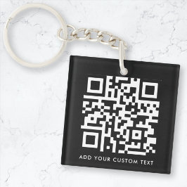 QR-Code | Ihr Text Schwarz Minimalistisch Schlüsselanhänger