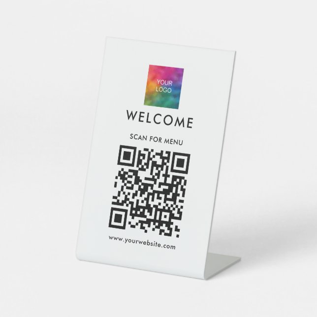 QR-Code Ihres Unternehmens Hier Vorlagenmenü Sockelschild (Vorderseite)