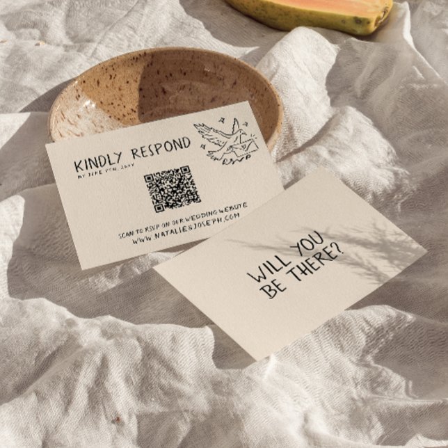 QR Code Illustriert Retro Handgeschriebener Spaß H RSVP Karte (Von Creator hochgeladen)