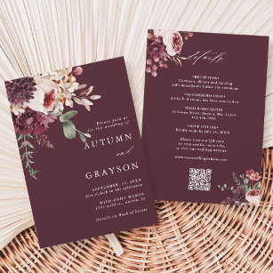 QR-Code in einem Herbst - Romance Burgundy Wedding Einladung