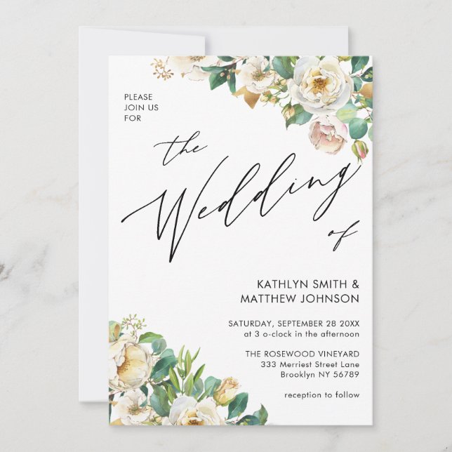 QR-Code in einer eleganten Peony Floral Wedding Einladung (Vorderseite)