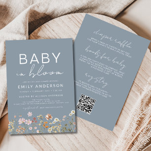 QR-Code in einer Wildblume Baby in Blütendusche Einladung