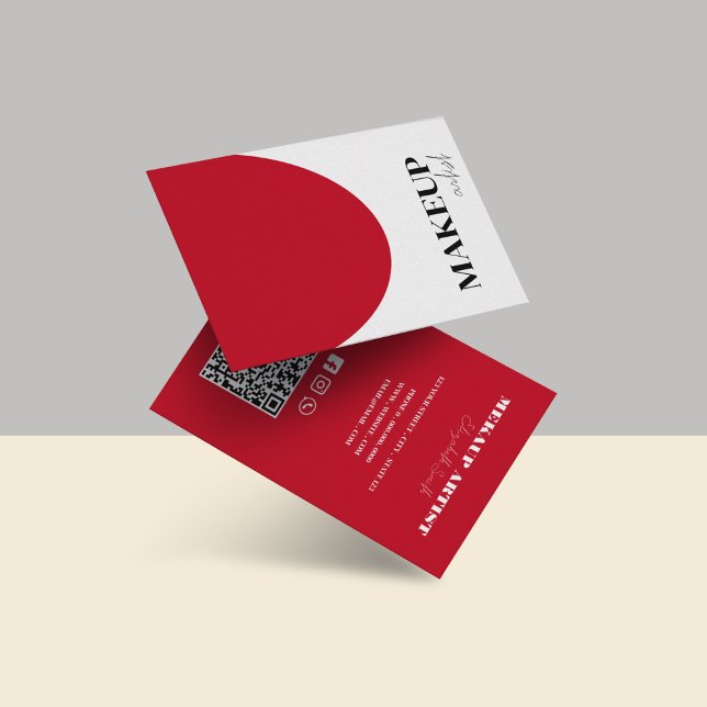 QR-Code in Rot und Weiß Makeup Artist Business Car Visitenkarte (Von Creator hochgeladen)