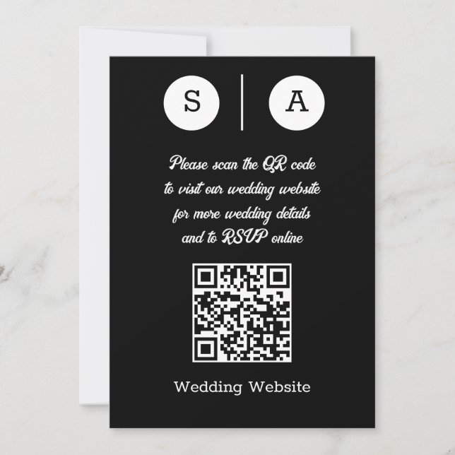 QR-Code in Schwarz und Weiß, einfach und elegant Einladung (Vorderseite)