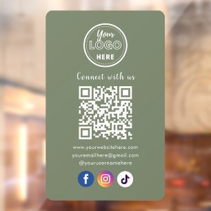 QR-Code in Verbindung mit US Social Media-Sage grü Fensteraufkleber