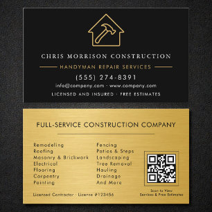 QR-Code Industrial Schwarz Gold Handwerker Visitenkarte