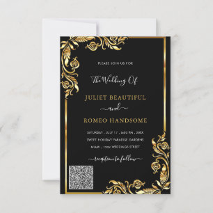 QR Code Info Black Gold Wedding Einladungskarte