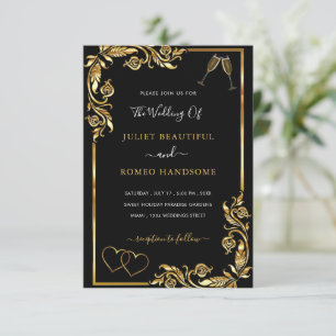 QR Code Info Gold Black Hearts Einladung Hochzeit