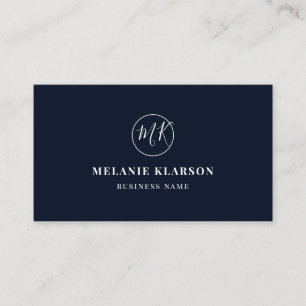 QR Code Initial Minimal Monogram Blue Modern Chic Visitenkarte