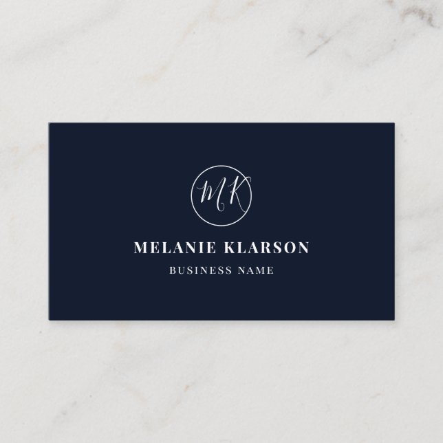 QR Code Initial Minimal Monogram Blue Modern Chic Visitenkarte (Vorderseite)