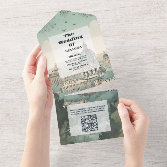 QR Code Italy Rome Destination Wedding All In One Einladung (Abreißen)