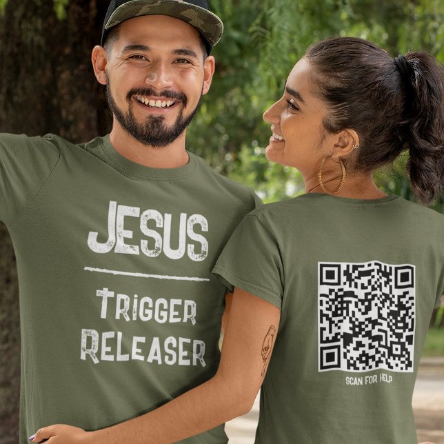 QR-Code Jesus Auslöser Befreier Christlich T-Shirt (Von Creator hochgeladen)