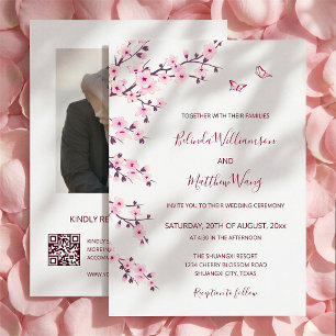 QR-Code Kirschblüten Rosa Weiße Hochzeit Einladung