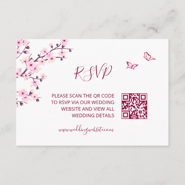 QR-Code | Kirschblüten RSVP Begleitkarte (Vorderseite)