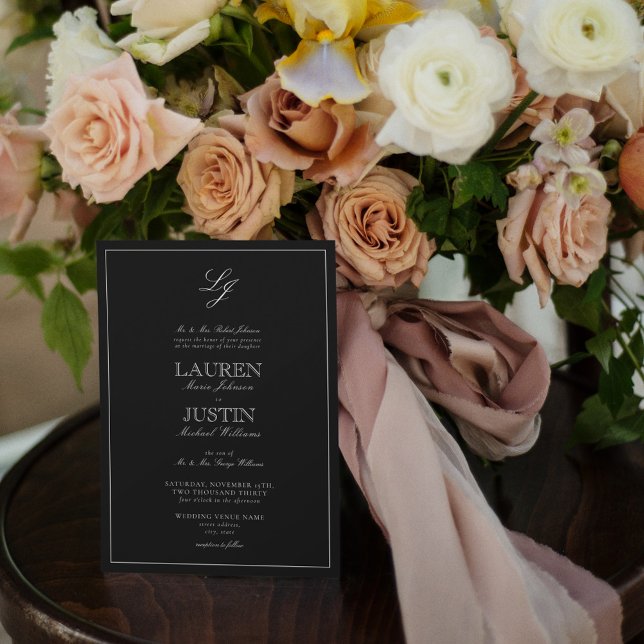 QR Code Klassische Schwarz-Weiß-Monogramm-Hochzeit Einladung (Von Creator hochgeladen)