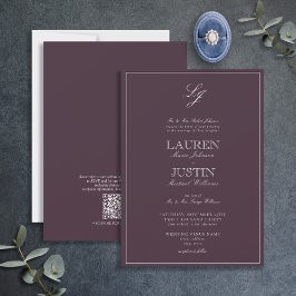 QR-Code Klassischer Plum Lila Monogram Wedding Inv Einladung