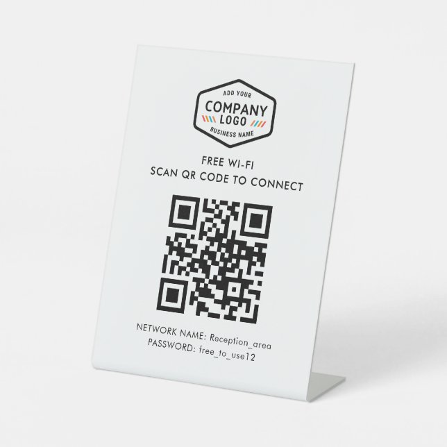 QR-Code Kostenloses WiFi-Business-Logo Minimalisti Sockelschild (Vorderseite)