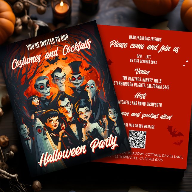 QR Code Kostüme Cocktails Haushalt Halloween Einla Postkarte (Von Creator hochgeladen)