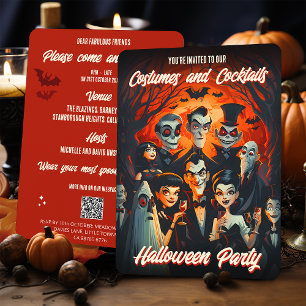 QR Code Kostüme und Cocktails Adultes Halloween Einladung
