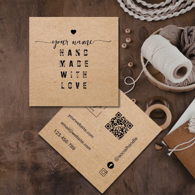 Qr Code Kraft Handmade mit Liebe Quadratische Visitenkarte (Von Creator hochgeladen)