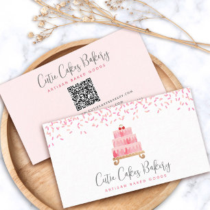 QR Code Kuchen Rosa Sprinklen Konditorcreme Koch C Visitenkarte
