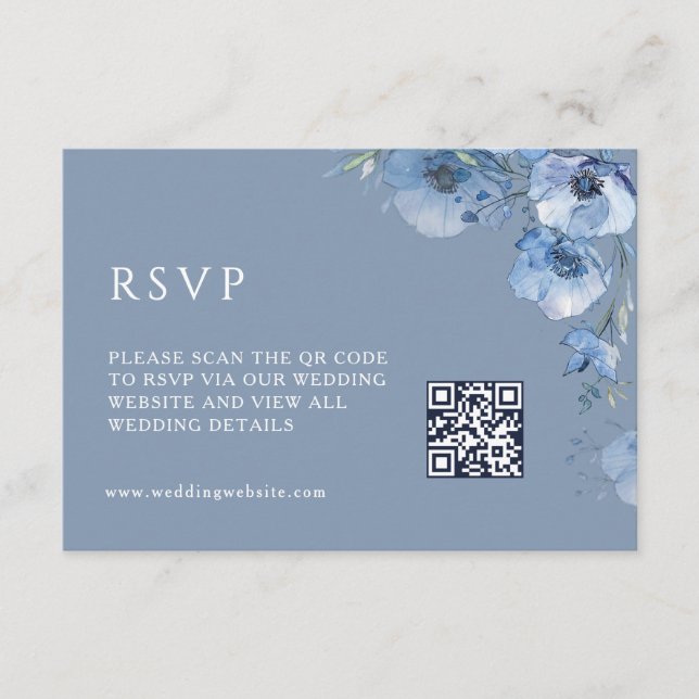 QR-Code |  Künstlerische blaue Blumen Begleitkarte (Vorderseite)